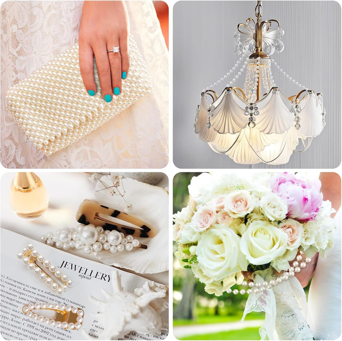 48 Feet Faux Pearl Beads Garland 8mm Craft String Pearls for Wedding Centerpiece Christmas Tree and