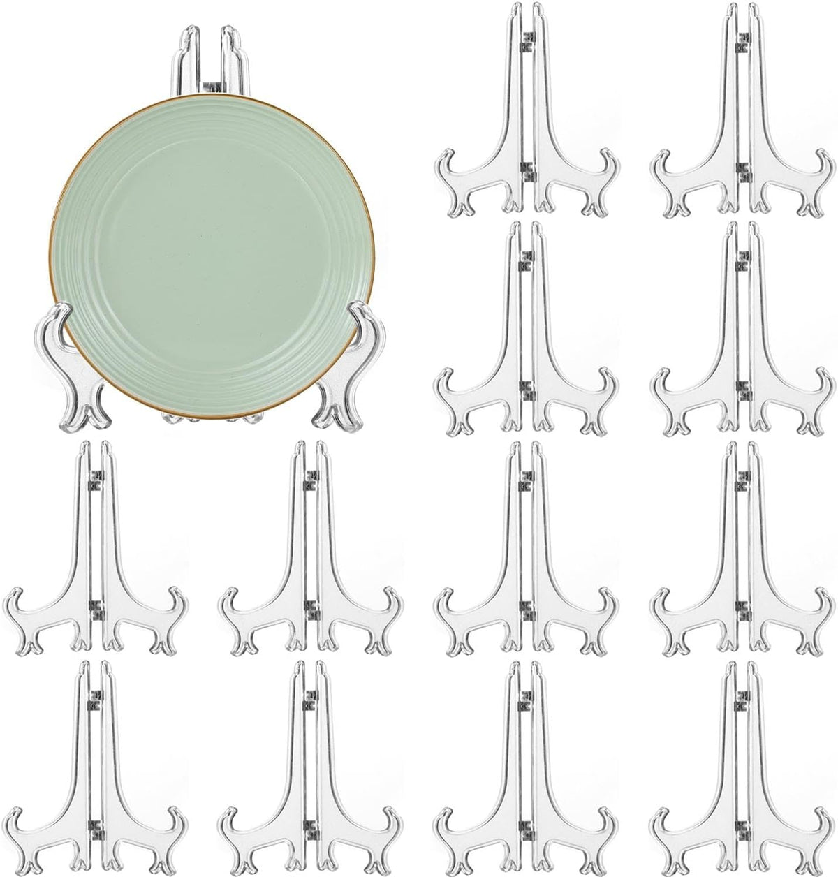 12 Pack 6 Inch Clear Plastic Easels or Stand/Plate Holders to Display Pictures or Other Items at