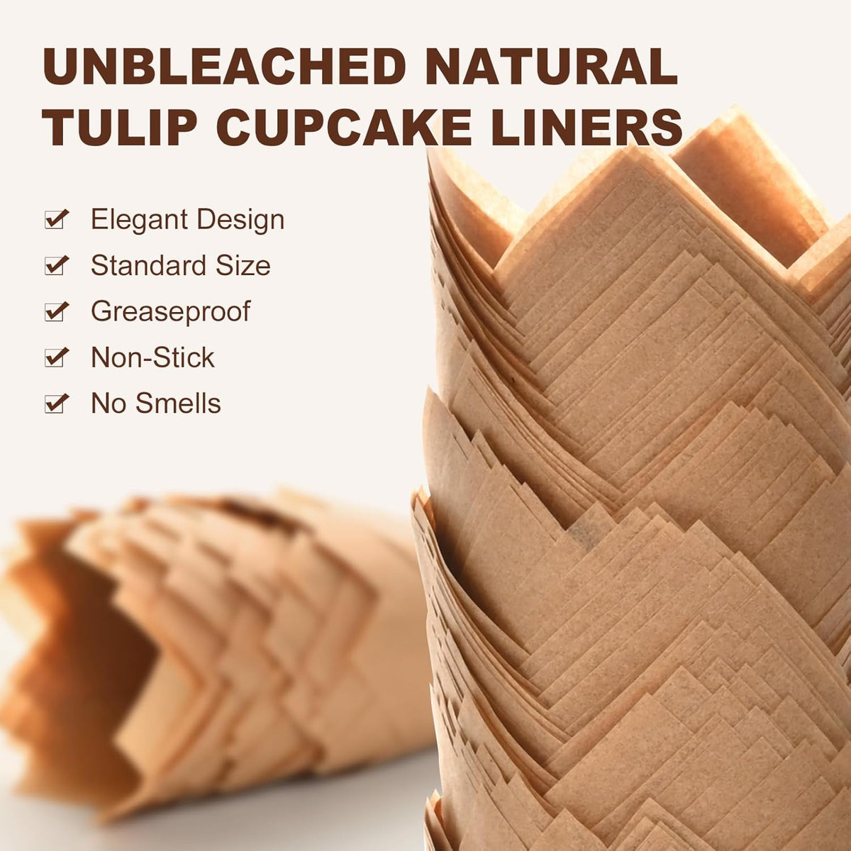 Natural Tulip Cupcake Liners for Baking 200 Cups, Unbleached Parchment paper Muffin Liners
