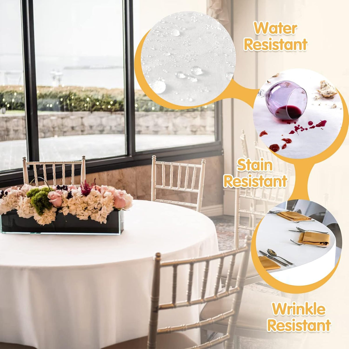 BRILLMAX 4 Pack White Round Tablecloths 120 Inch - Circle Bulk Linen Polyester Fabric Washable