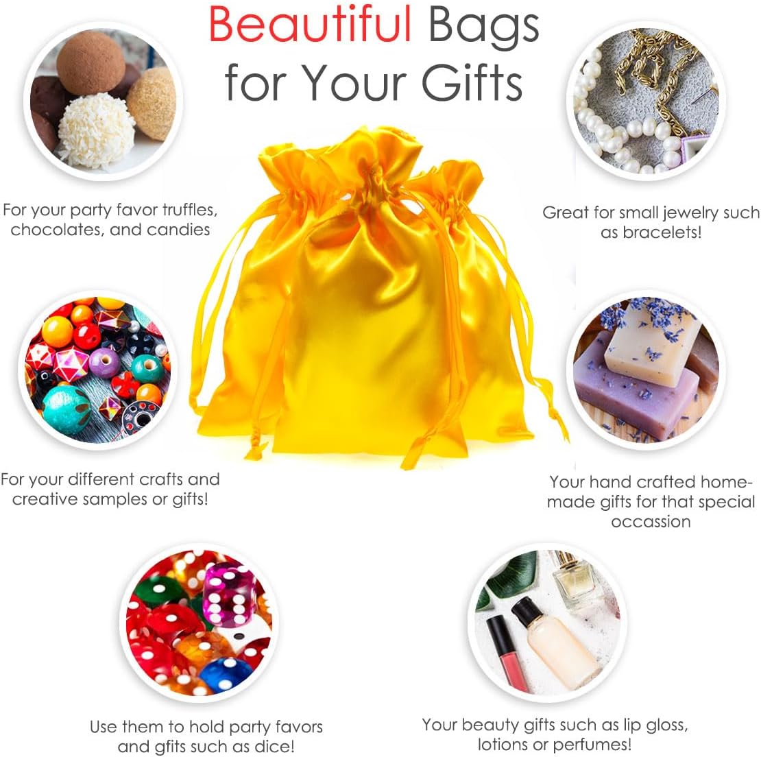 Knitial 4" x 6" Golden Yellow Satin Gift Bags, Jewelry, Wedding Favor Drawstring Bags Baby Shower