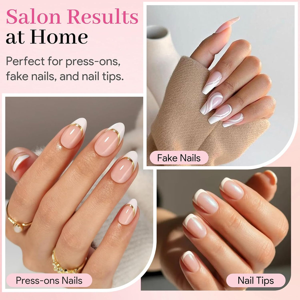 No-Lamp Nail Glue & Remover Set for Press Ons, 10ml Quick Dry 28 Days Super Strong Hold Glue on