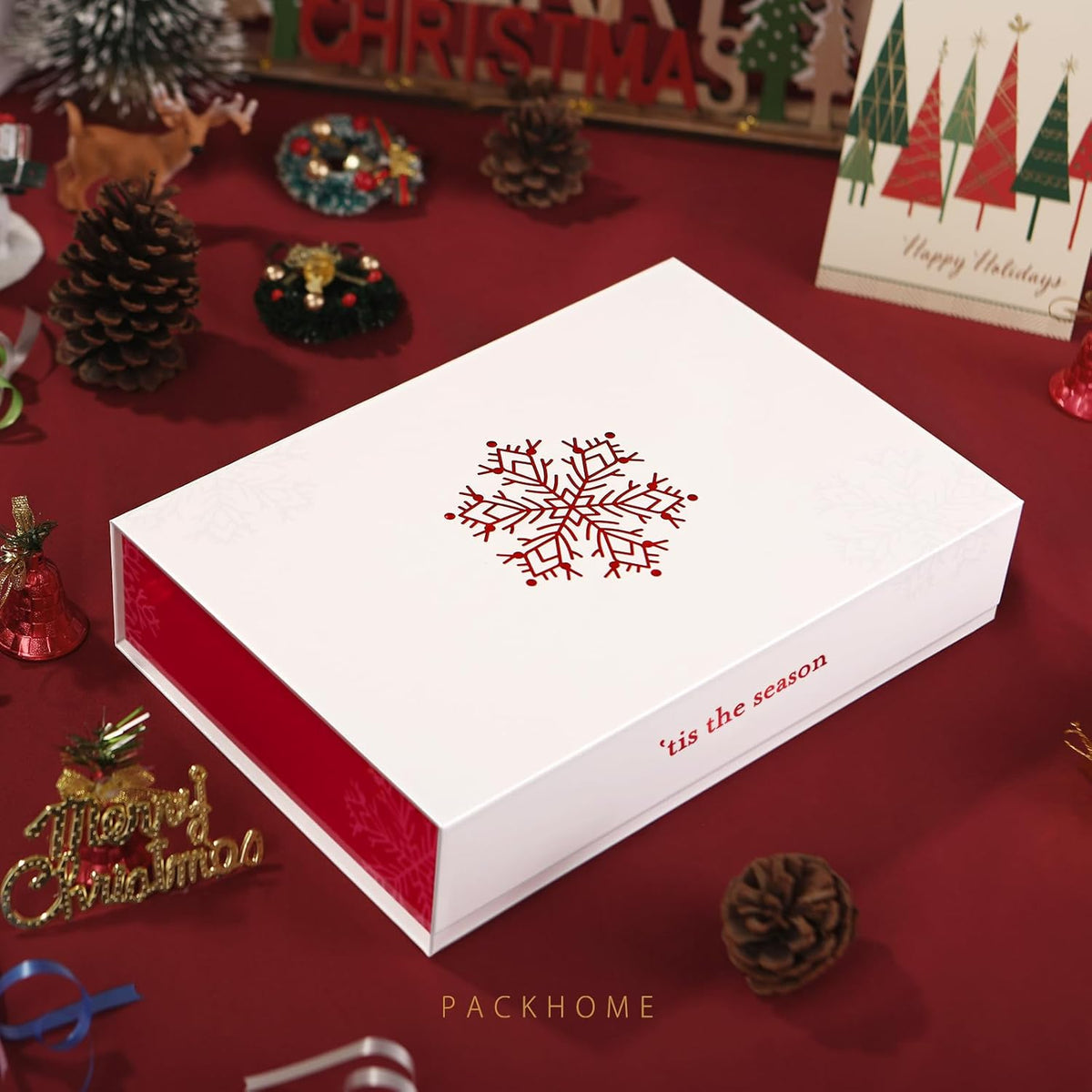 PACKHOME 6 Christmas Gift Boxes 13x9.7x3.4 Inches, Large Gift Boxes with Lids, Sturdy Shirt Boxes