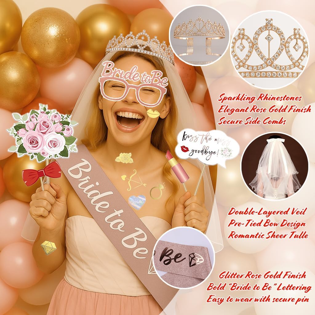 168PCS Bridal Shower Decorations Kit – Rose Gold Bachelorette Party Supplies with Bride To Be Foil
