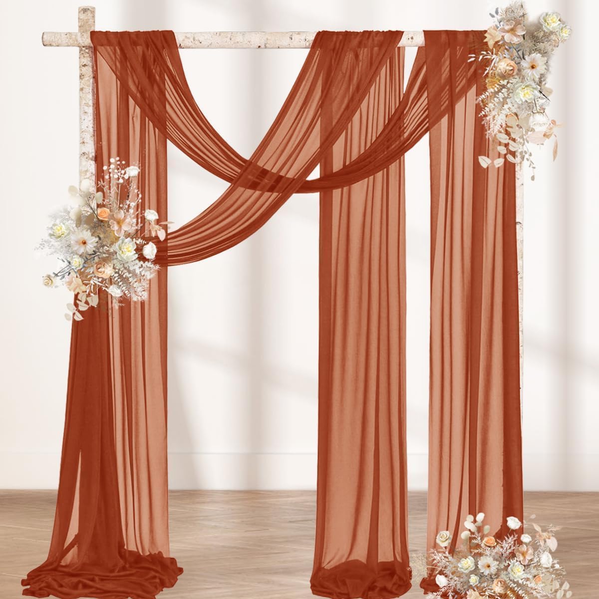 MLMW Fall Wedding Arch Draping Fabric 2 Panels 29" x 20Ft Burnt Orange Terracotta Sheer Wedding