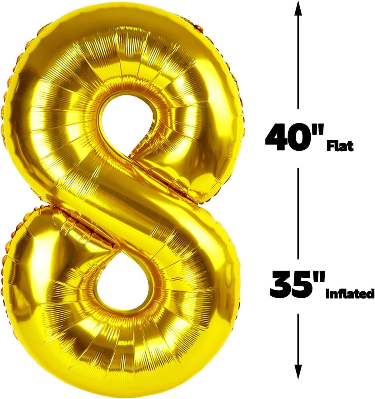 Helium Foil Gold Number 8 Balloon 40 Inch, Mylar Eight Numbers 8 18 28 38 48 58 80 88 Birthday
