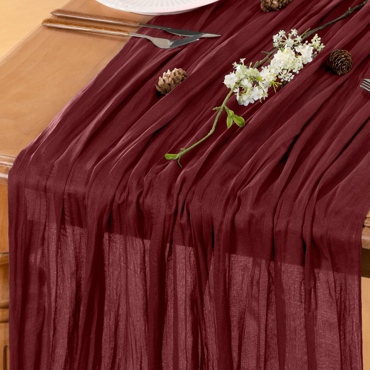 Burgundy Table Runner Cheesecloth Table Runner 10FT Farmhouse Table Runners 120 Inches Fall Table
