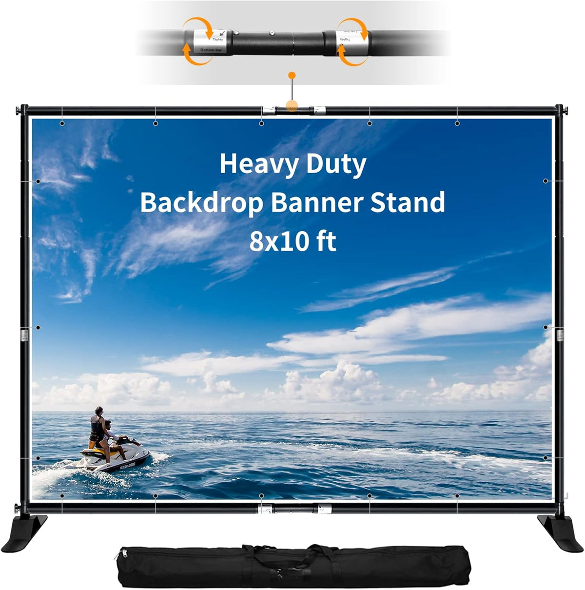 FUDESY 10x8 ft Backdrop Banner, Heavy Duty Adjustable Background Stand Kit with Carrying Bag, Step