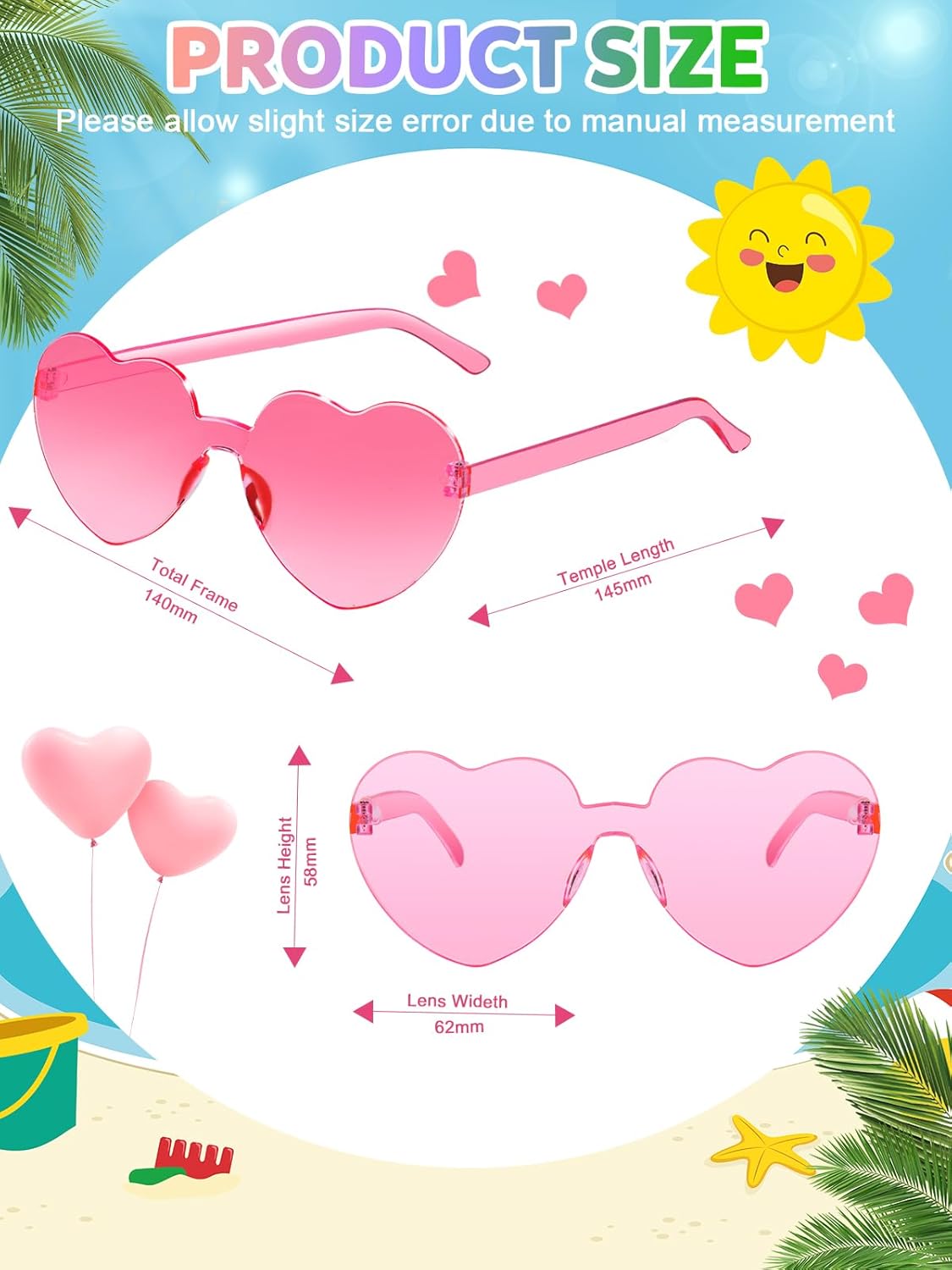 12 Pairs Heart Shaped Sunglasses for Women Colorful Glasses Fun Trendy Transparent Heart Sunglasses