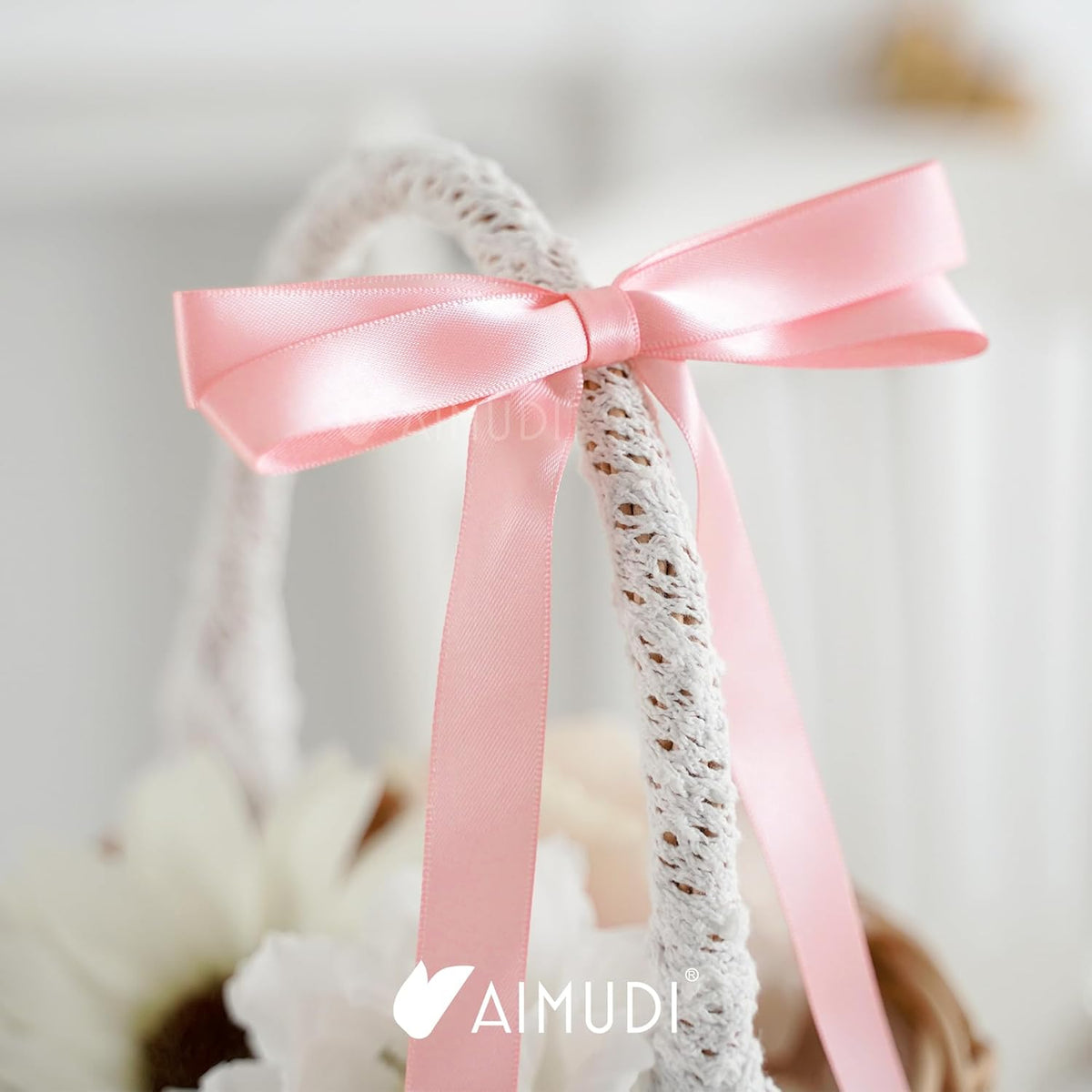 AIMUDI Baby Pink Bows 5 × 10" Satin Bows for Gift Wrapping Twist Tie Bows Premade Ribbon Bows for