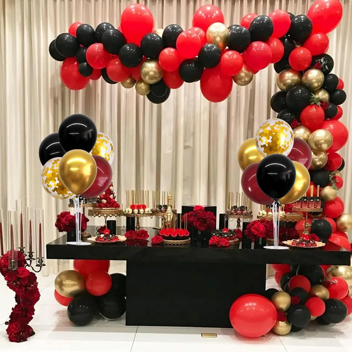 TONIFUL 4 Set Burgundy Red Black Gold Balloon Stand Centerpiece Table Decorations for Graduation