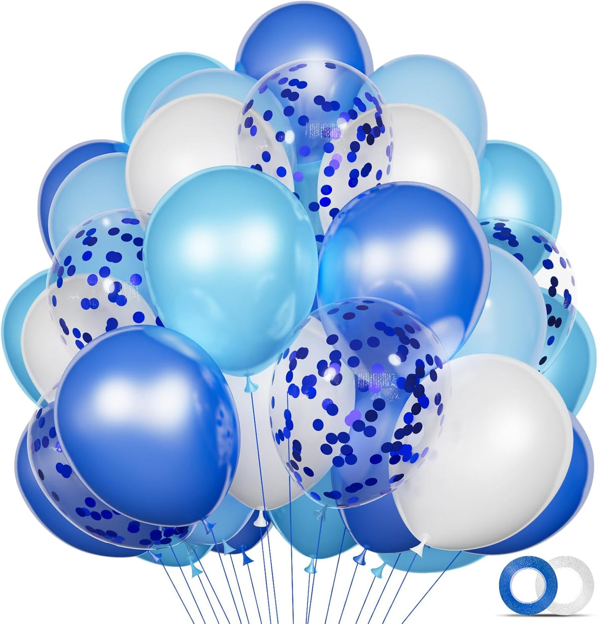 68Pcs Blue and White Balloons Kit 12 Inch, Blue Confetti Balloons Light Blue Baby Blue Pearl White