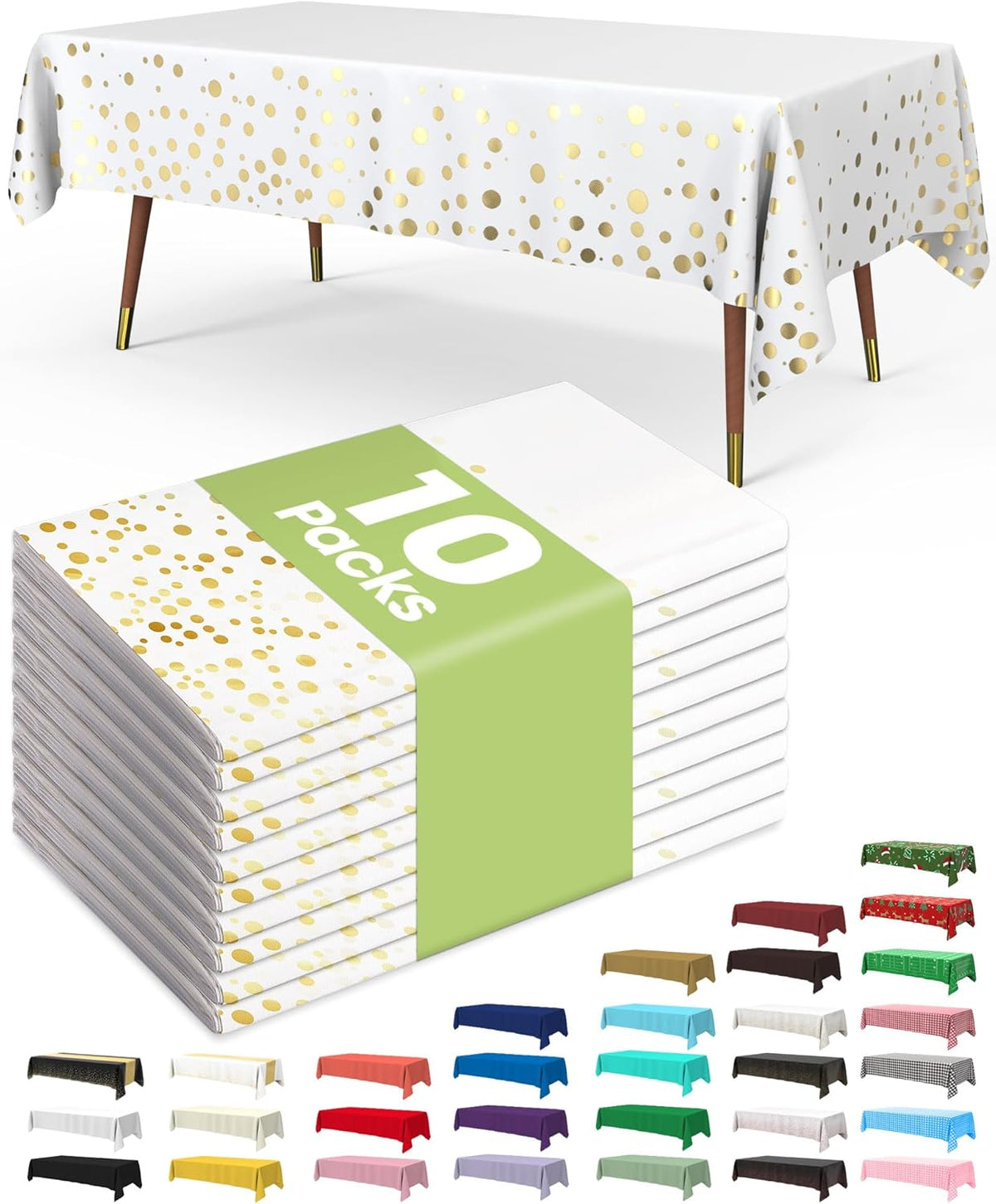 Pureegg Plastic Table Cloth Disposable 10 Pack, 54 x 108 Inch Table Cloths, Graduation Decorations