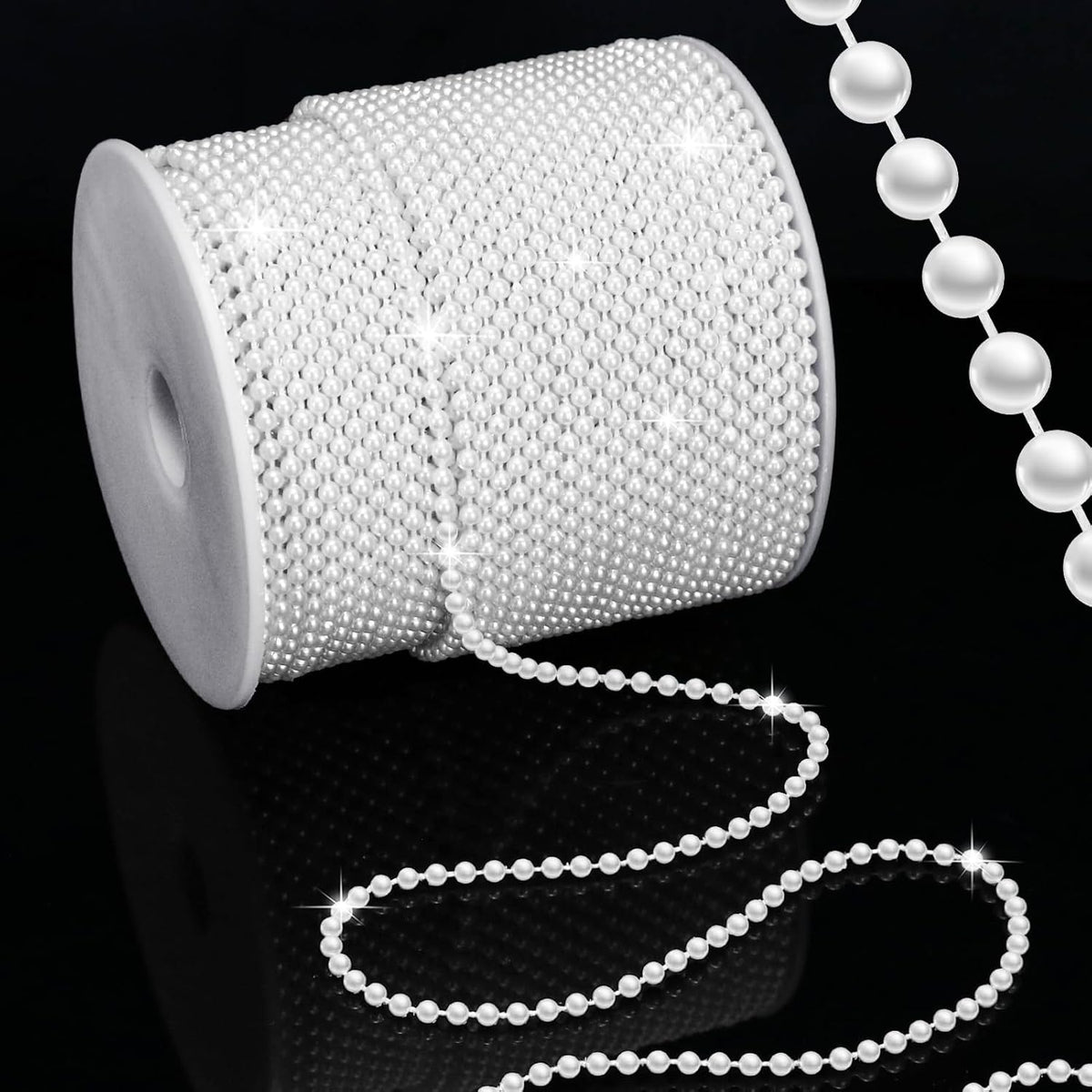 99 Feet 3mm Pearl Strings for Crafts, Artificial Pearl Beaded Garland Trim Chain Strands for