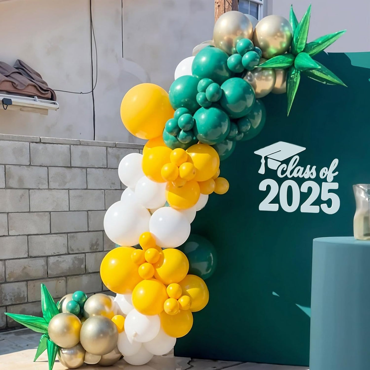 Green Yellow Gold Balloons, 12 Inch Dark Emerald Green Yellow Balloons, Sage Green Metallic Gold