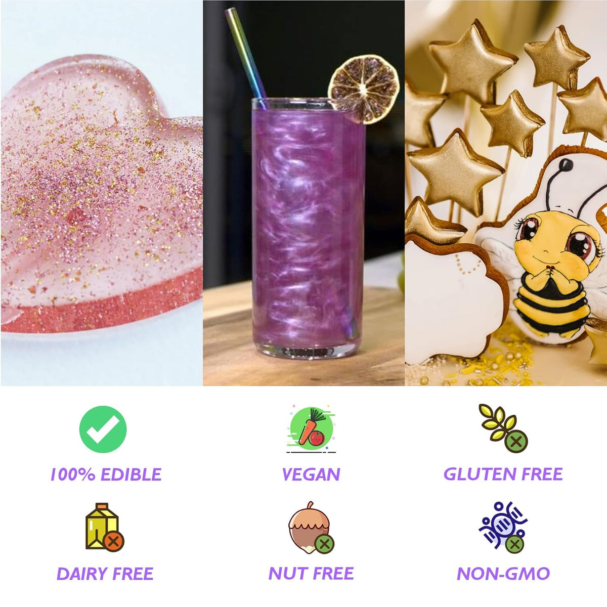 Edible Glitter - 10 Colors Luster Dust Edible Set for Drinks, Food Grade Edible Glitter Dust for