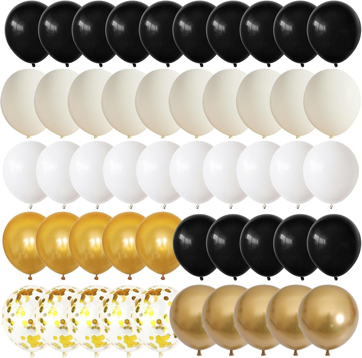 Black Gold Beige Balloons, 60PCS Black Gold White Sand Balloons Party Balloon with Metallic Gold
