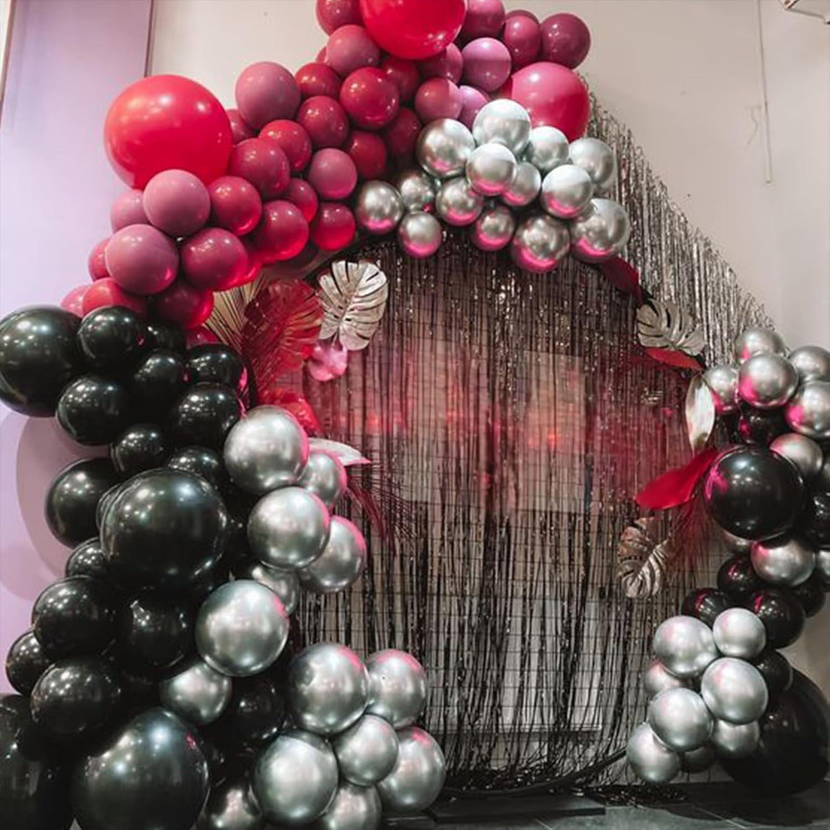Paready Hot Pink and Black Balloons, 30 Pcs 12 Inch Black Hot Pink and Silver Latex Balloons with