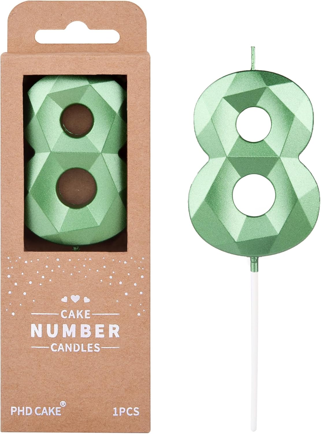 PHD CAKE 2.76 Inch Crystal Green 8 Number Cake Candle, Numeral Birthday Candles, Green Number