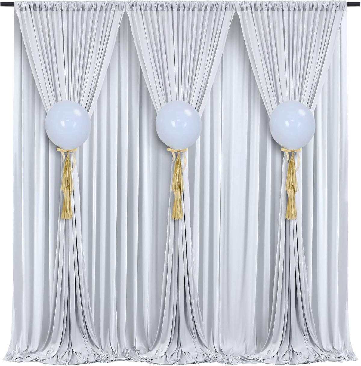 30 ft x 10 ft Wrinkle Free Silver Backdrop Curtain for Parties, Polyester Silver Grey Backdrop