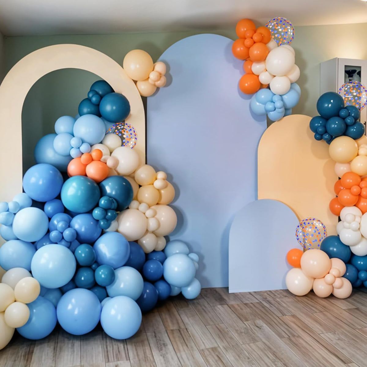 Blue and Orange Balloons, 12 Inch Orange Light Blue Nude Apricot Confetti Balloons for Boys Party