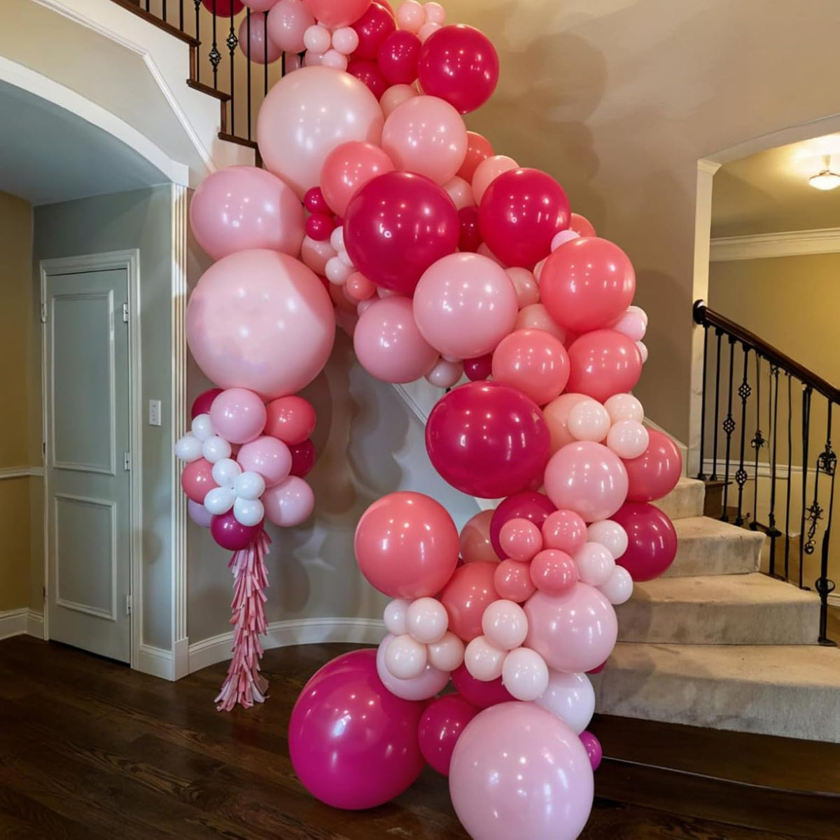 Hot Pink Balloons, 60pcs Metallic Pink Magenta Balloons With Macaron Heart Latex Balloon Confetti