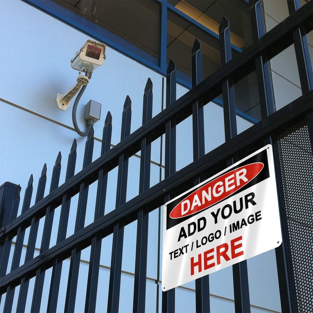 Custom Danger Signs Outdoor Metal - 12 x 8 Personalized Aluminum Caution Signs Rust-Proof Warning
