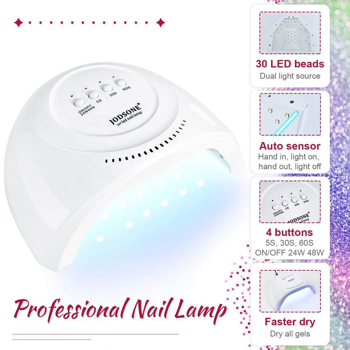 JODSONE 60 PCS Gel Nail Polish Starter Kit With U V Light 55 Kinds Of Color Glitter Gel Polish No