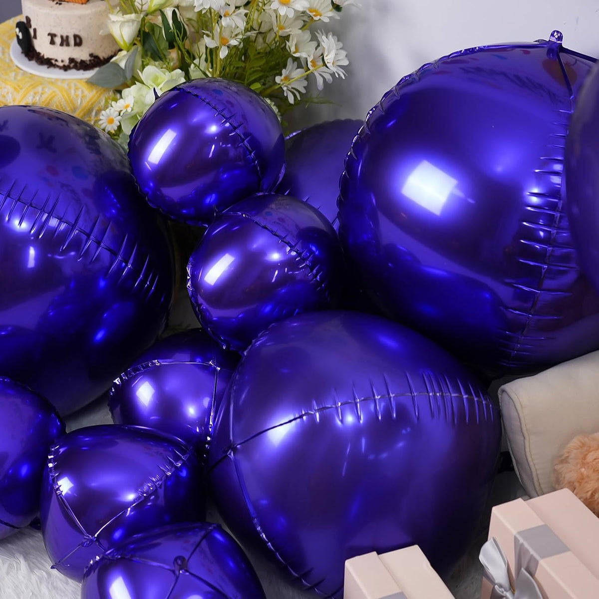 12Pcs Dark Purple Round Foil Balloons, 22" 15" 10" 4D Helium Ball Balloon, Metallic Purple Foil