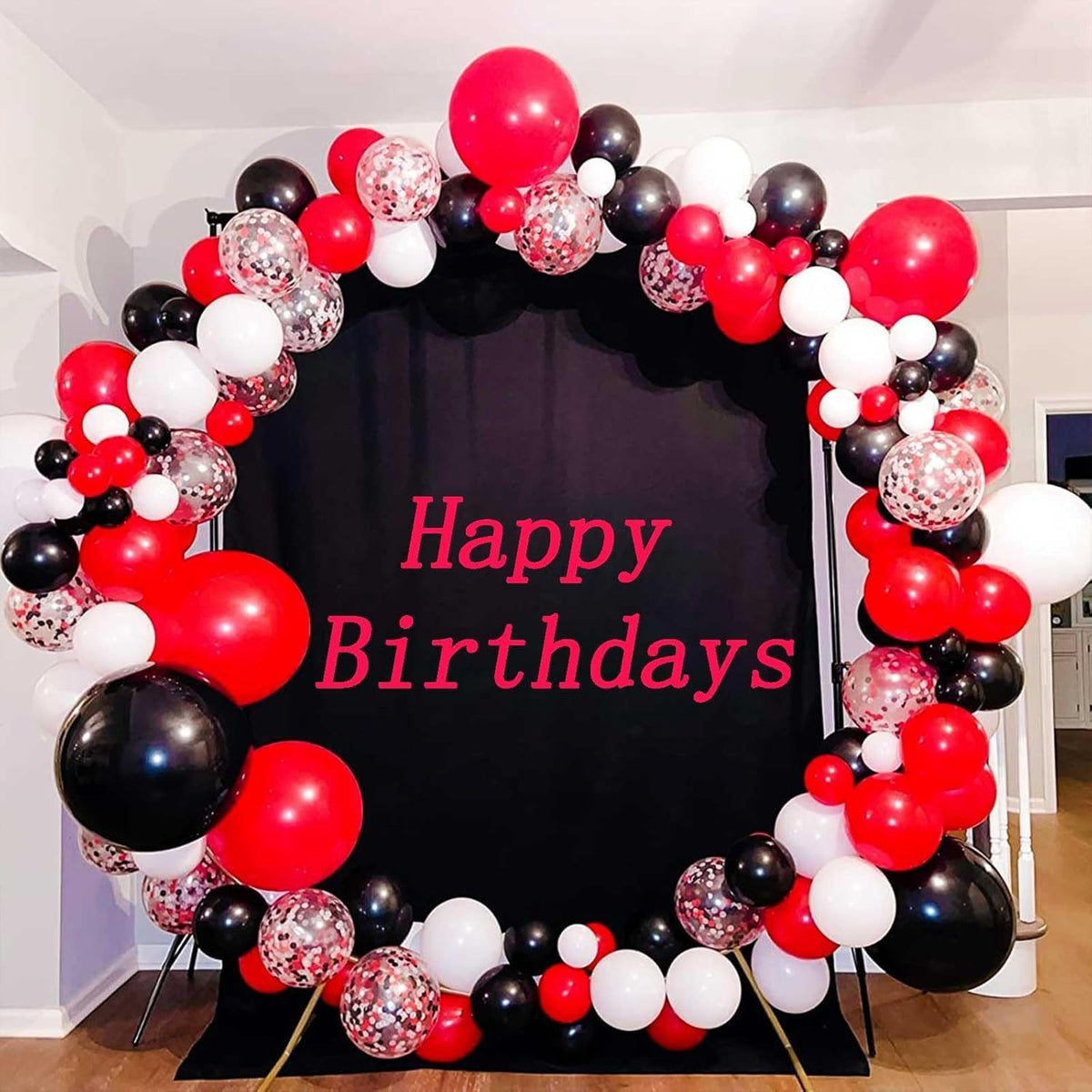 Black Red Balloons, 12 Inch Black Red White and Silver Latex Balloons with Confetti Balloon Party