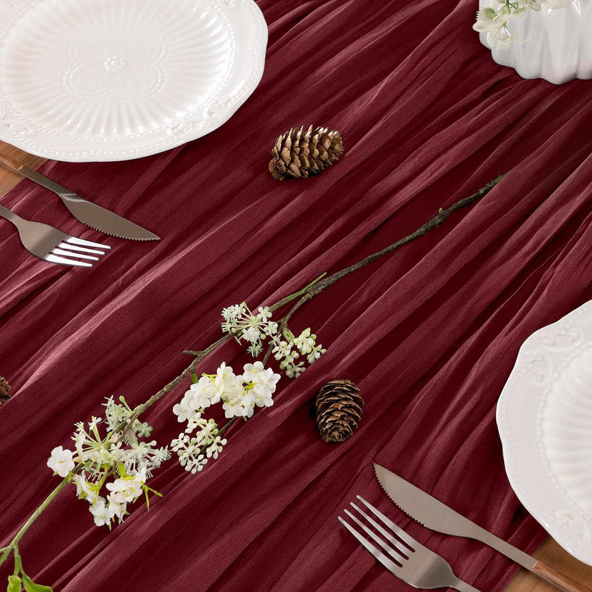 Burgundy Table Runner Cheesecloth Table Runner 10FT Farmhouse Table Runners 120 Inches Fall Table