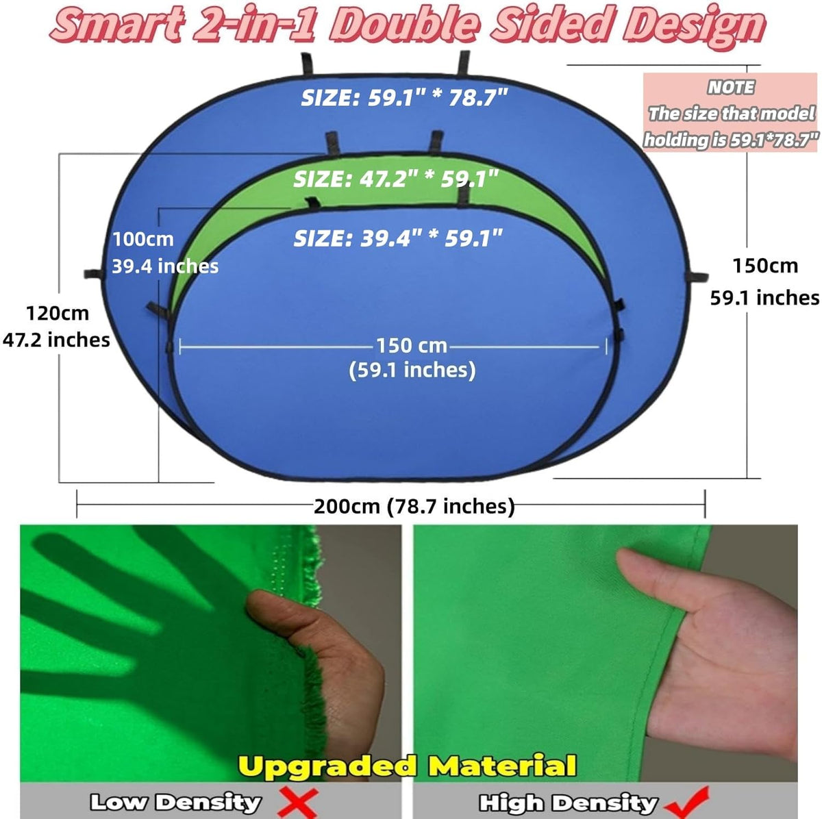 Blue Green Screen Backdrop Double Sided Collapsible Greenscreen Backdrop with Carrying Bag,Portable