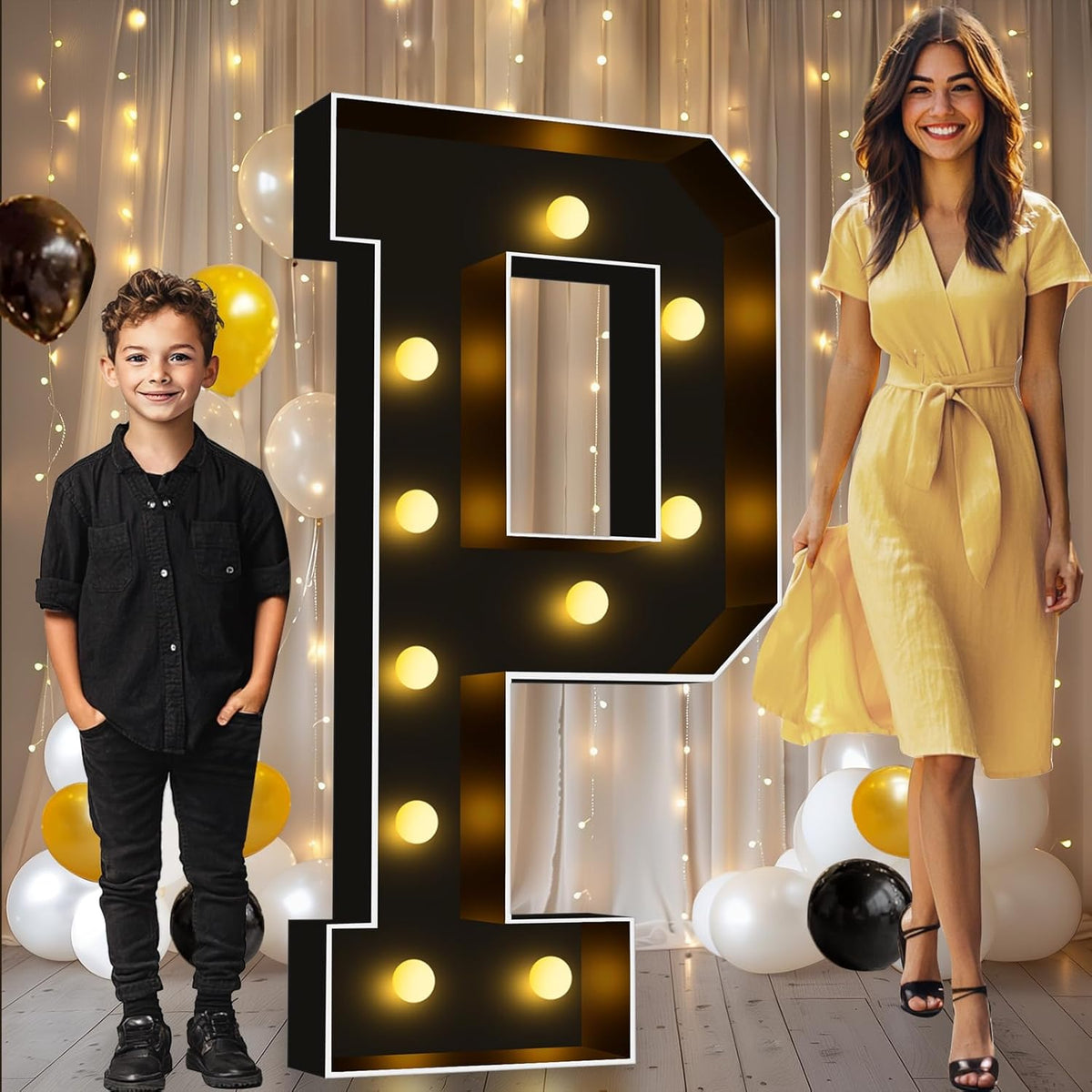 Pooqla 4 FT Marquee Light Up Letters, Black Marquee Letter Lights 4 Feet Tall, Giant Letter Sign