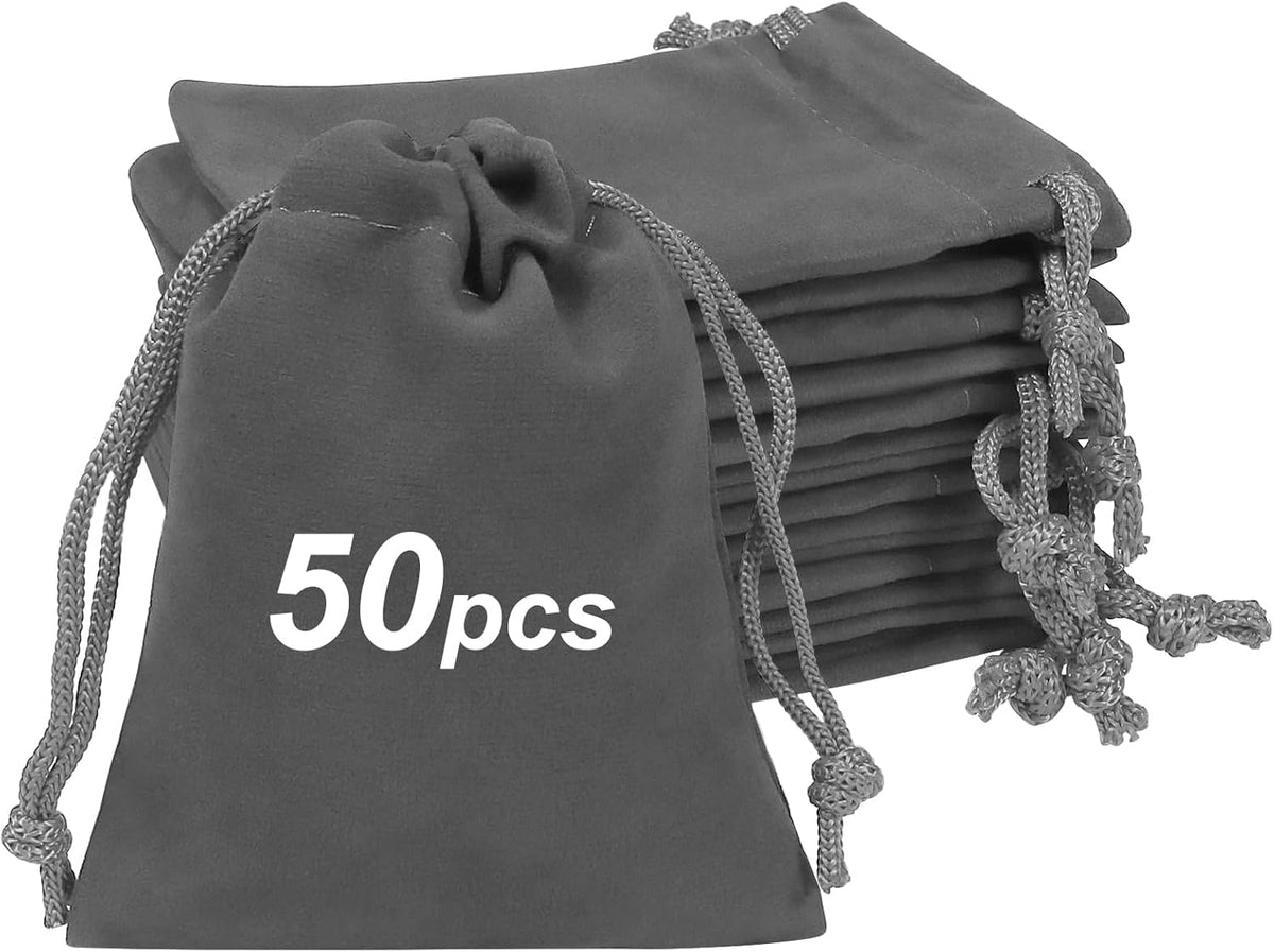 Shintop 50pcs velvet Gift bags, 3x4inch Little Grey Drawstring Jewelry pouches Coin Purse for Dice