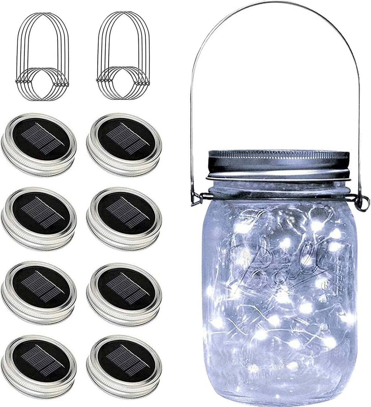 8 Pack Solar Fairy Star Firefly Jar Lid Lights - Waterproof Lantern Mason String Lights With