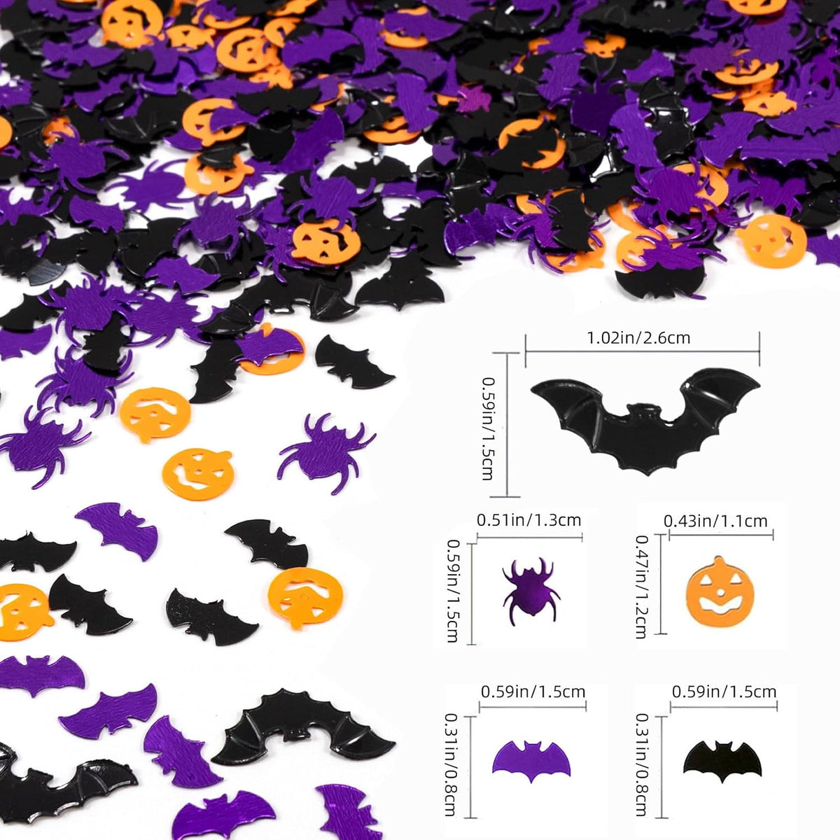 Halloween Party Table Scatter Confetti, 3000 Pcs Pumpkin Spider Bat Foil Metallic Confetti for
