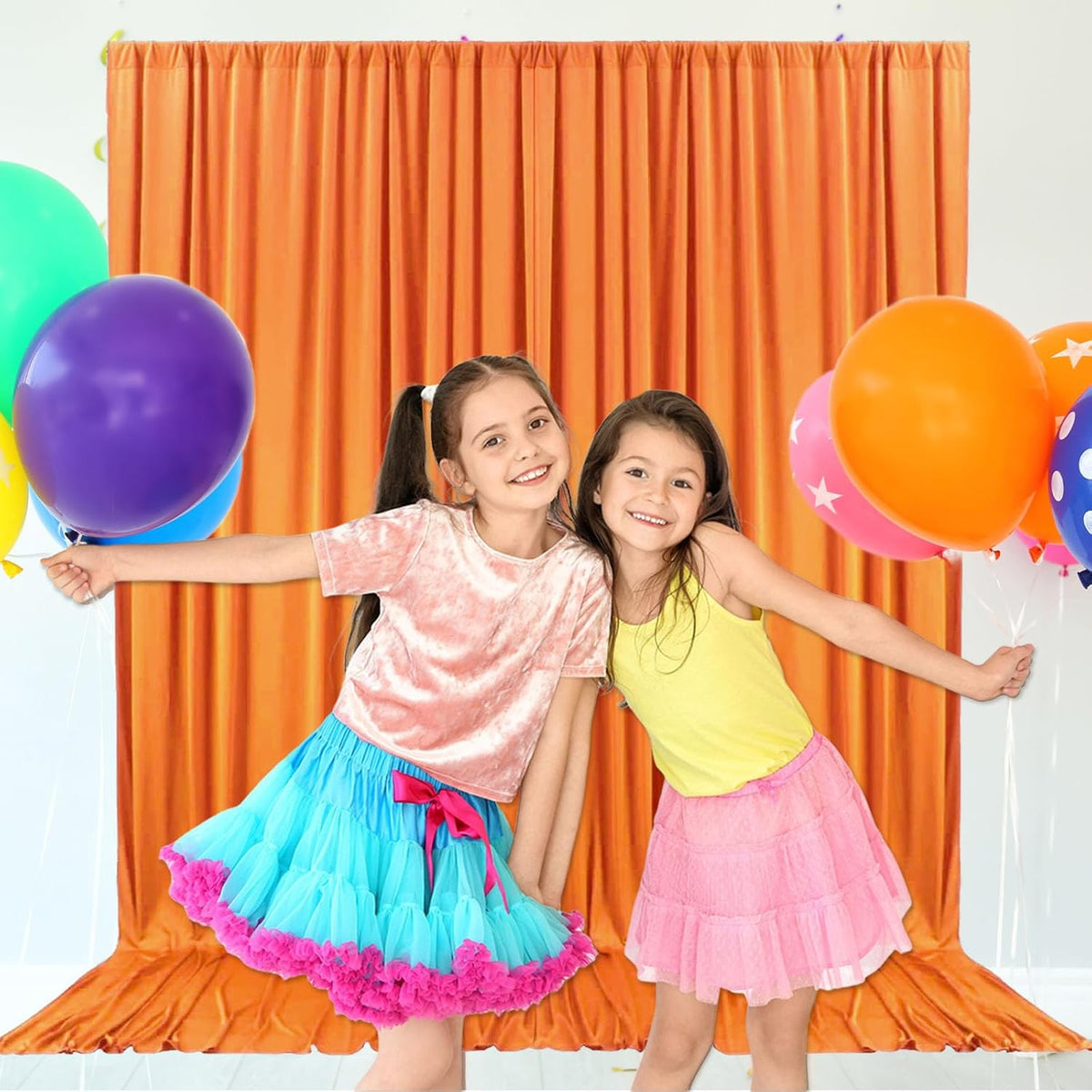 10ft x 10ft Orange Yellow Backdrop Curtains for Parties, Fabric Satin Background Curtain with Rod