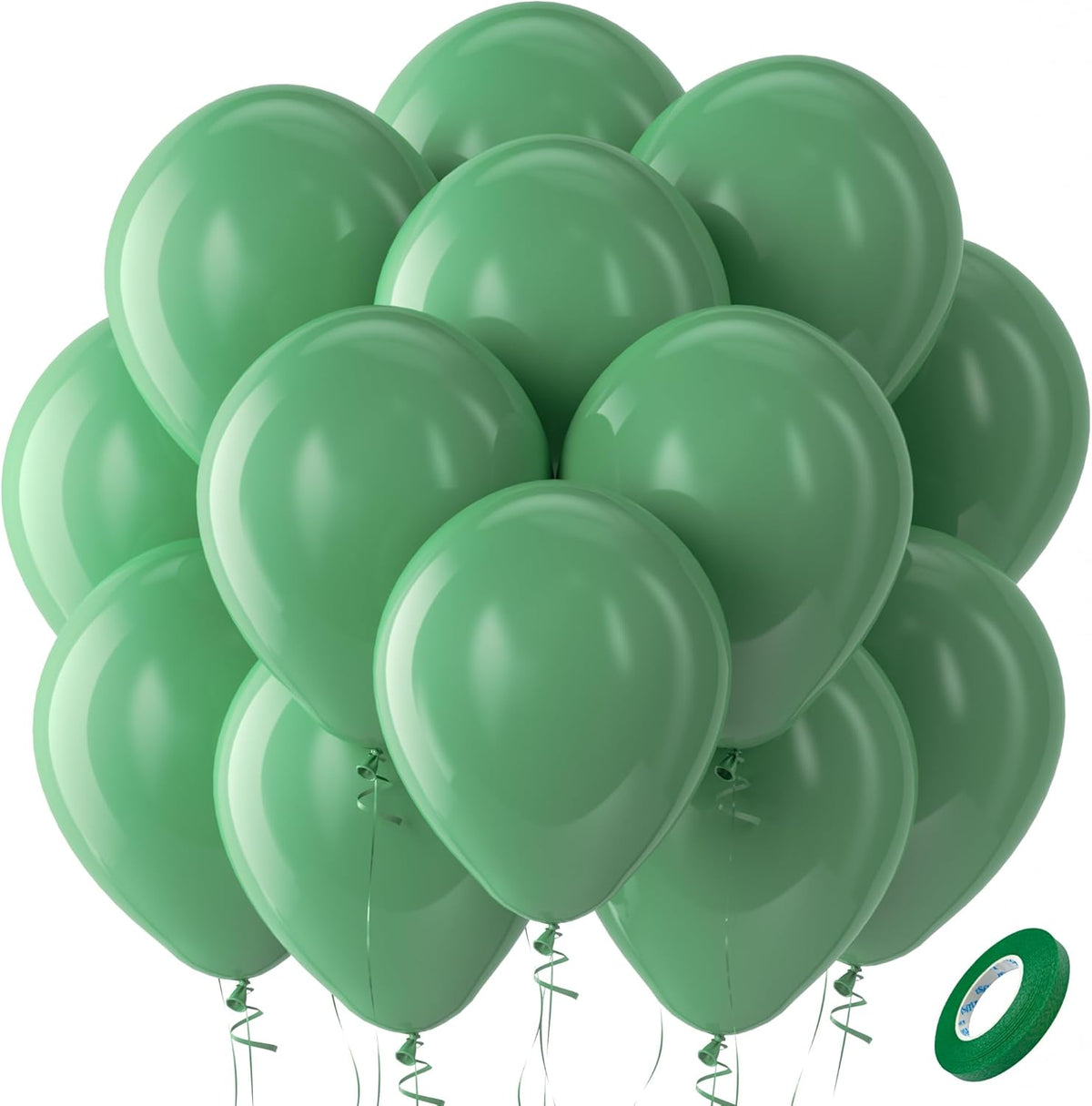 Bezente Sage Green Latex Party Balloons - 100 Pack 12 inch Round Helium Olive Green Balloons for
