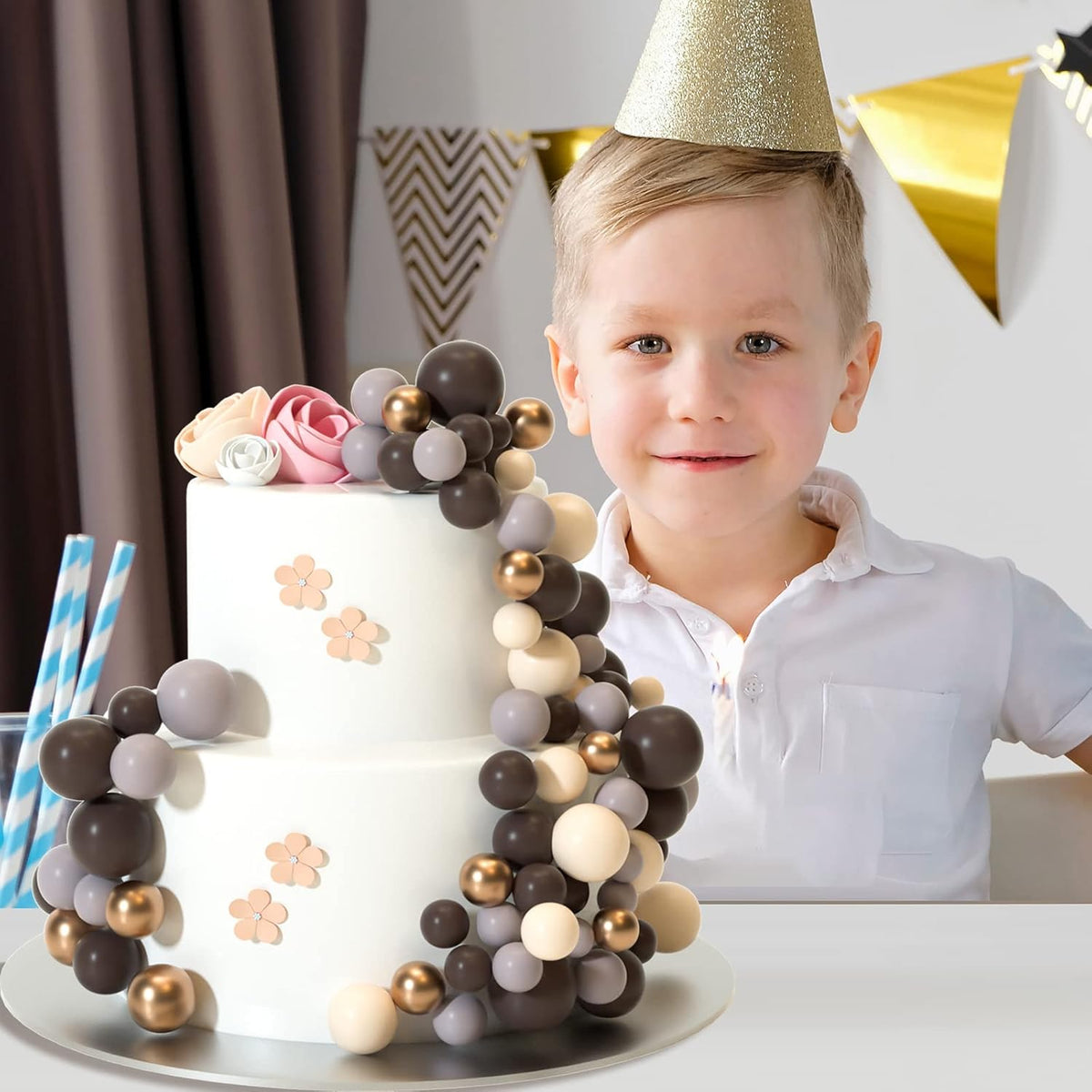 ASTARON 32 Pcs Ball Cake Topper Decorations Mini Balloons Cake Topper Sticks Foam Balls Cake Picks