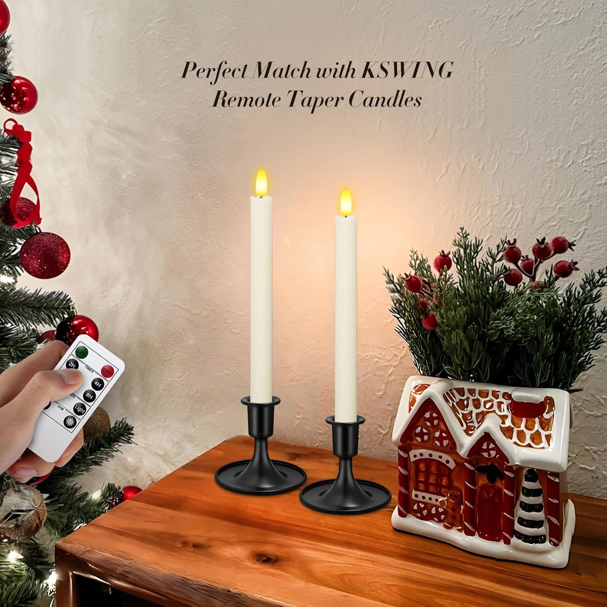 Candlestick Holders 2 PCS Short Metal Taper Candle Holders, KSWING Black Candle Stick Holders Set