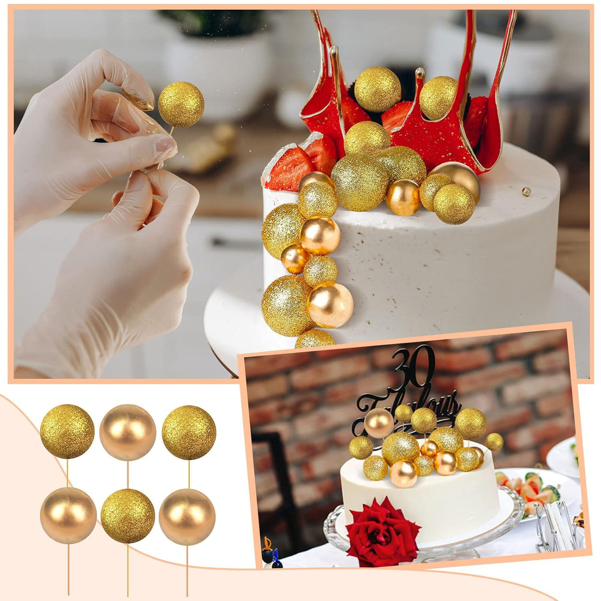 108 Pcs Balls Cake Topper DIY Cupcake Insert Foam Balloons for Cake Baking Wedding Anniversary
