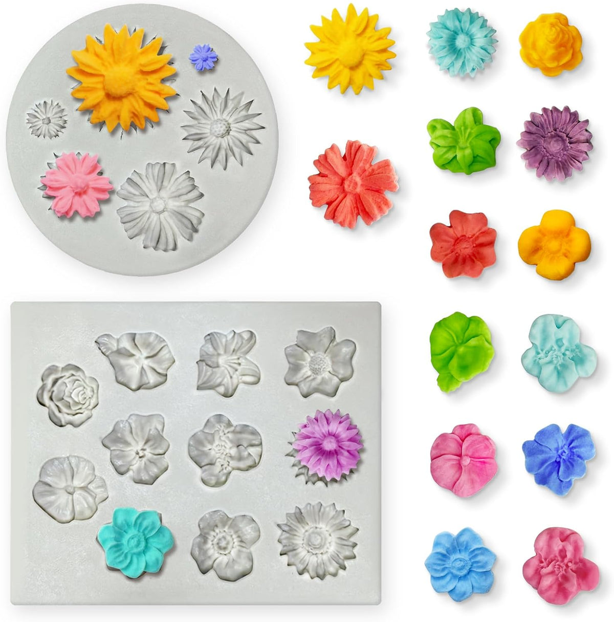 2 Pcs Flower Silicone Molds, Fondant Cake Flower Mold Silicone Polymer Clay Molds Daisy Rose Clay
