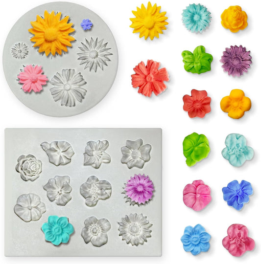 2 Pcs Flower Silicone Molds, Fondant Cake Flower Mold Silicone Polymer Clay Molds Daisy Rose Clay