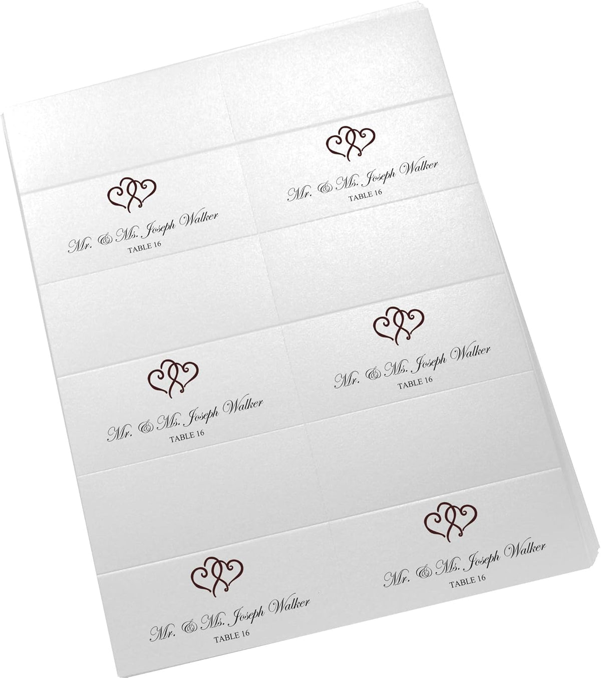 Linked Hearts Printable Place Cards, Chocolate (Choose Color), Set of 60 (10 Sheets), Laser &