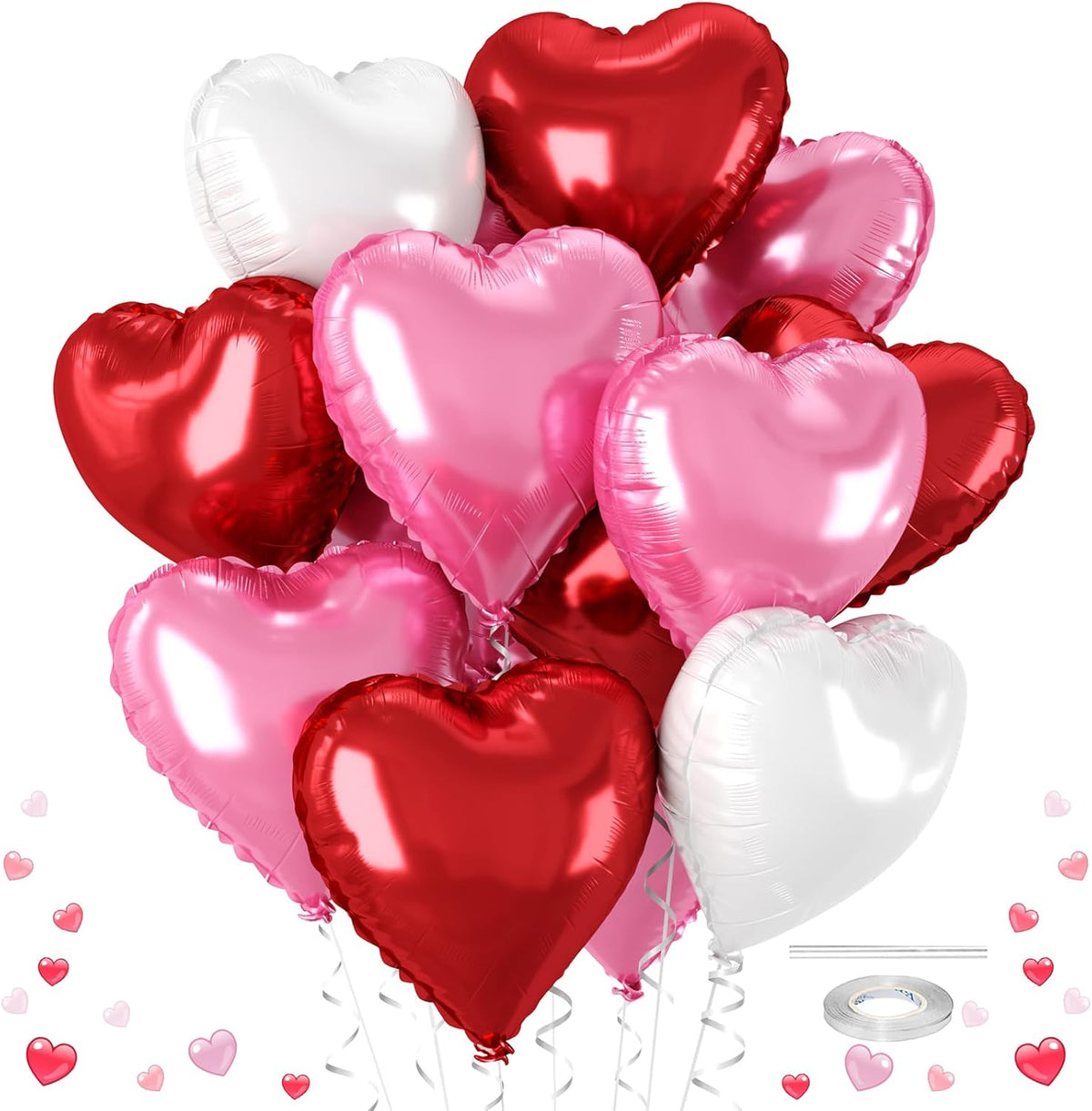12 Pcs Heart Balloons - 18 inch Red Pink Heart Shaped Foil Helium Balloons for Wedding, Baby