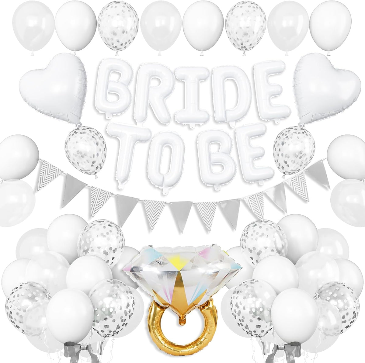 White Bachelorette Party Decorations, White Bride To Be Bridal Shower Balloons Decorations, Silver
