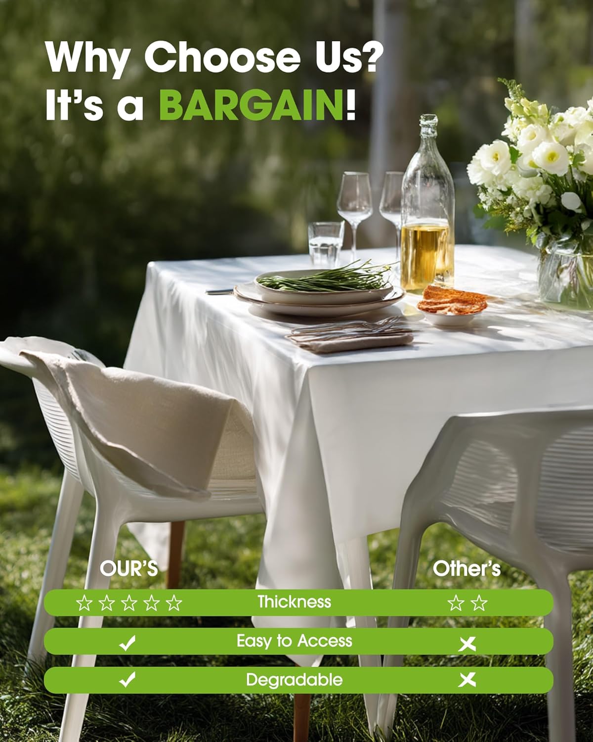 Pureegg Plastic Table Cloth Disposable 10 Pack, 54 x 156 Inch Table Cloths, Party, Picnic, Wedding