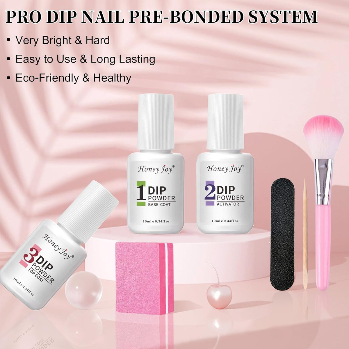 Honey Joy Dip Powder Nail Kit Starter, 4 Colors Pink Glitter Fine Dipping Powder Nude Color Kit