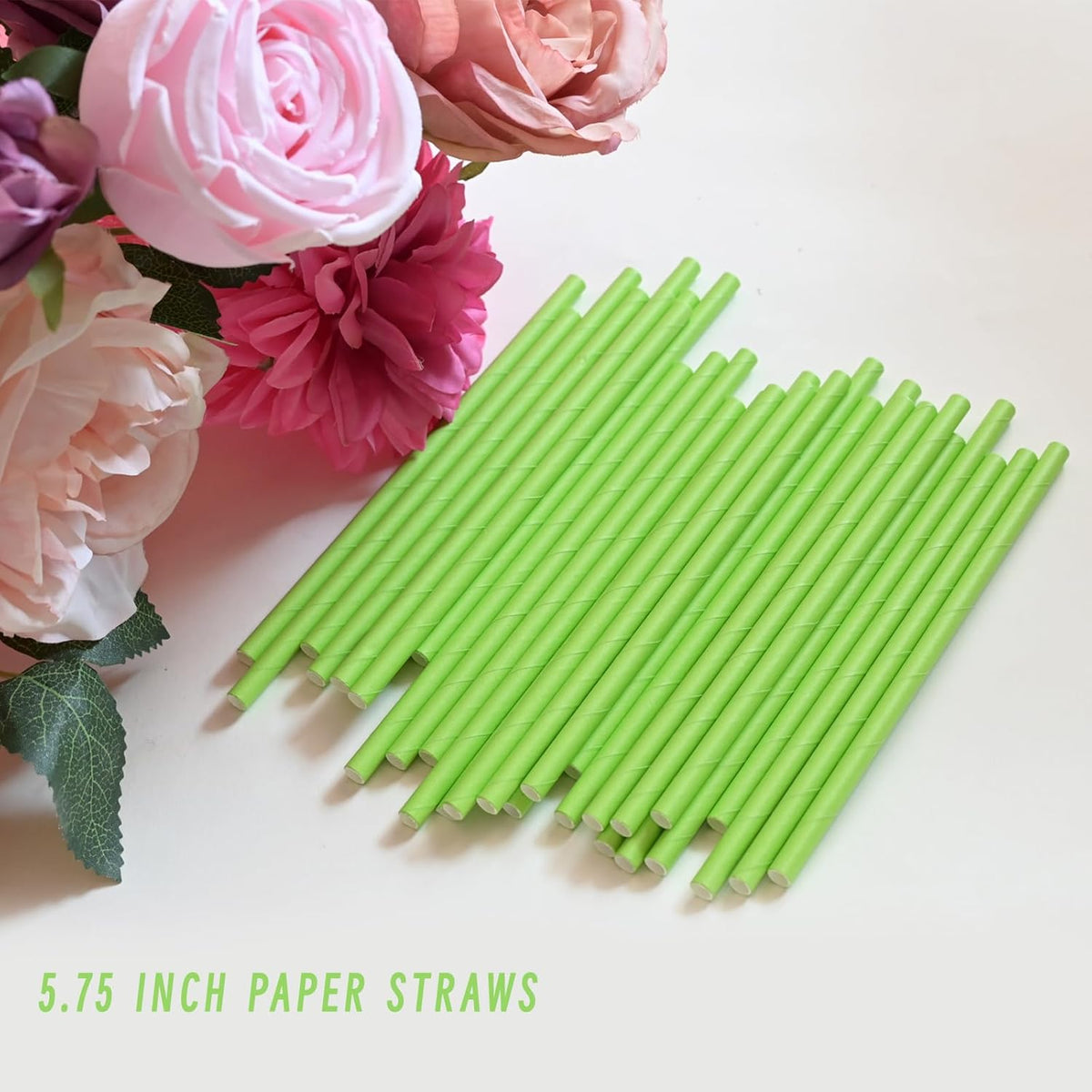 5.75 Inch Biodegradable Green Straws - Short Paper Cocktail Straws for Drinking Party Bar