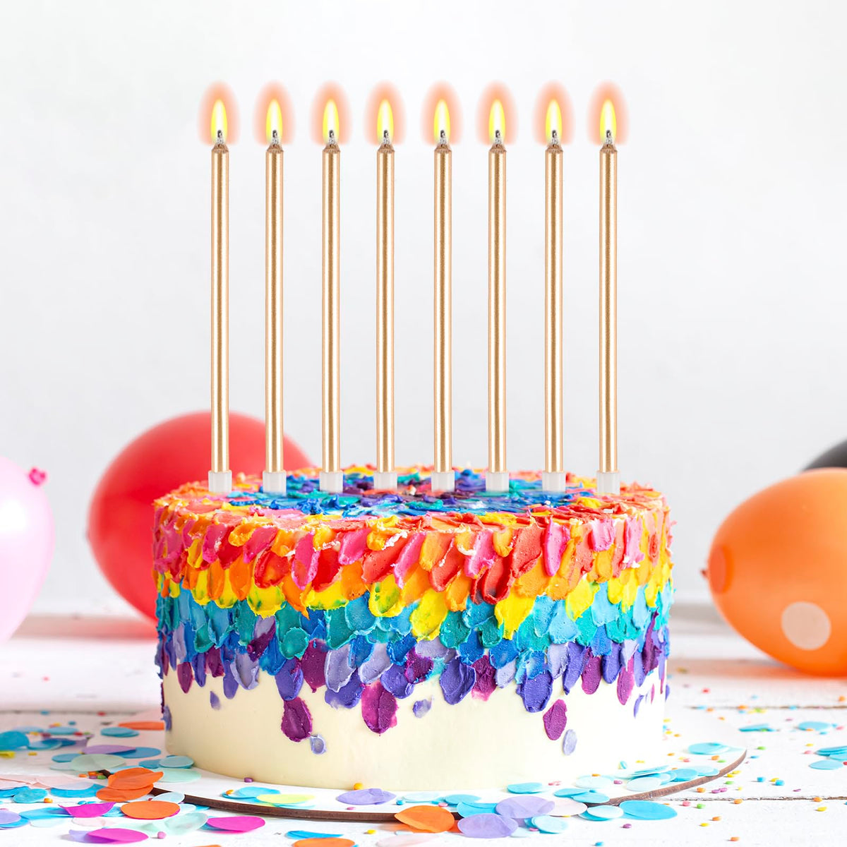 BEAN LIEVE 30-Count Champagne Gold Long Thin Metallic Birthday Candles, Cake Candles, Birthday